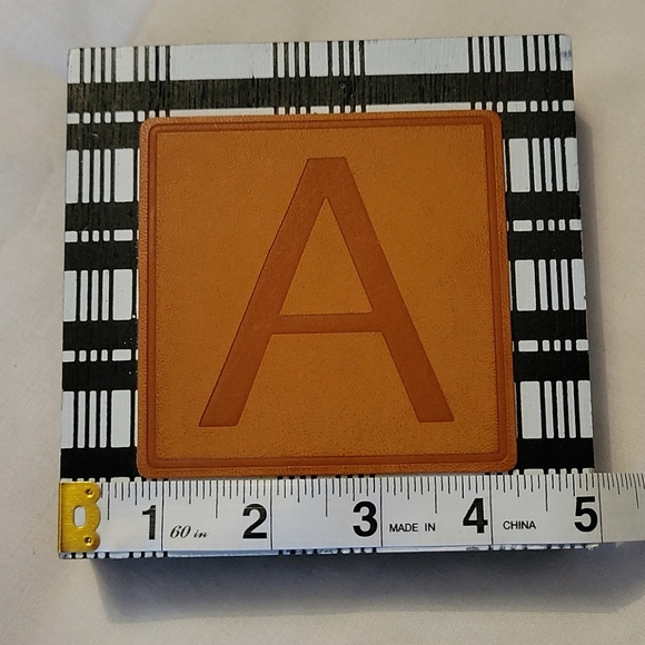 NEW Plaid & Leather "A" Wood Block Home Decor - Picture 7 of 17